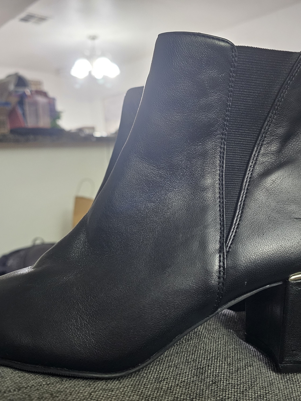 Alfani Black Leather Ankle Booties with Block Heel